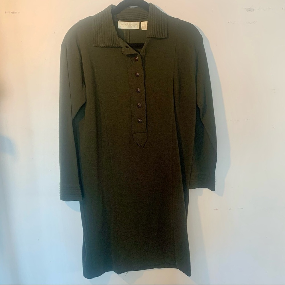 Vintage Dana Bachman 100% Wool Hunter Green Long sleeve Dress Size Medium - Picture 5 of 9